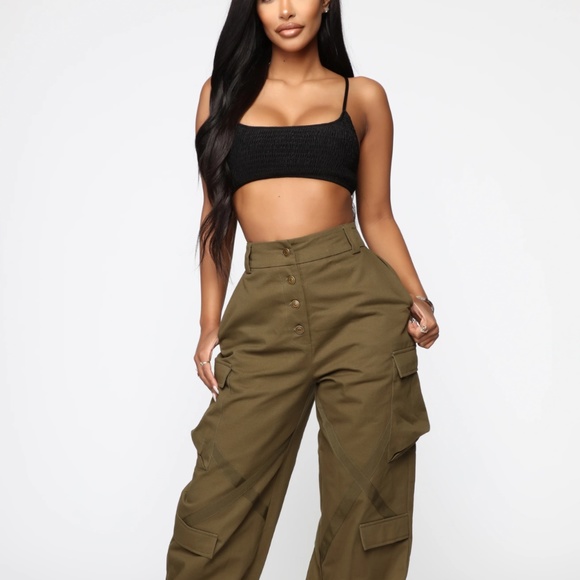 Amelia Oversized Cargo Pants - Olive - Picture 2 of 4